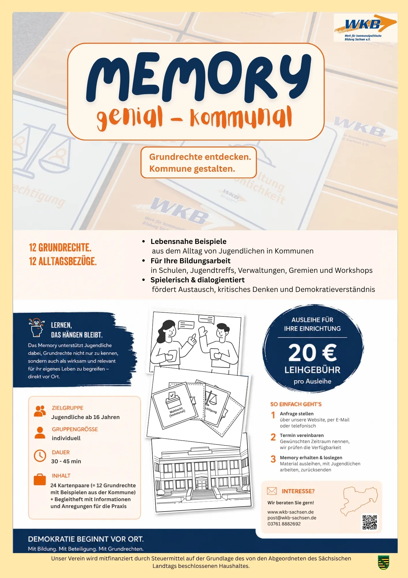 Flyer zum Bildungsangebot Memory genial - kommunal mit Informationen zu Zielgruppe, Ablauf, Inhalt und Leihgebühr.